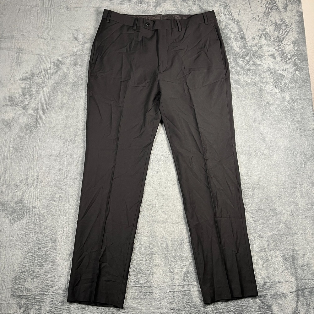 Calvin Klein Dress Pants Mens 36x32 Black Wool Stretch Tapered Leg Formal Office